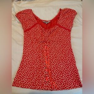 Peacock cotton orange polka top - NEW